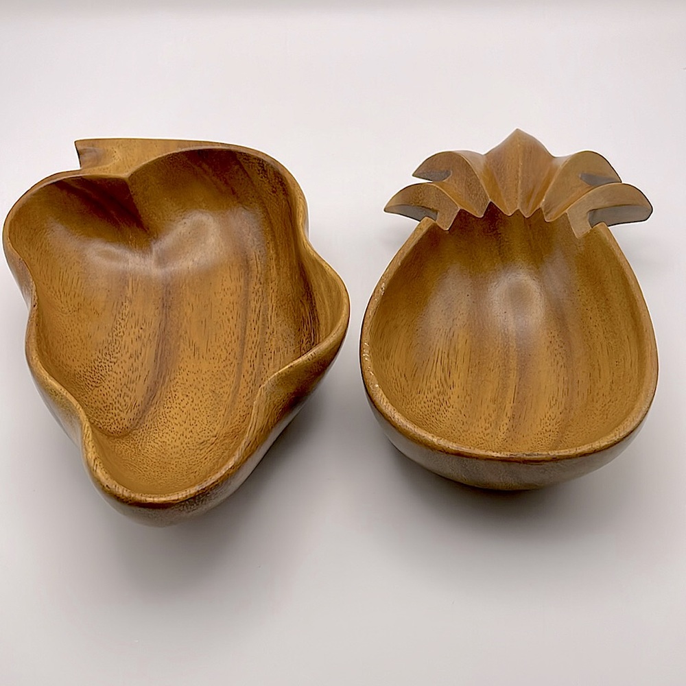 Waikiki Woods, durable, wooden, monkey pod bowls, pineapple/grape cluster